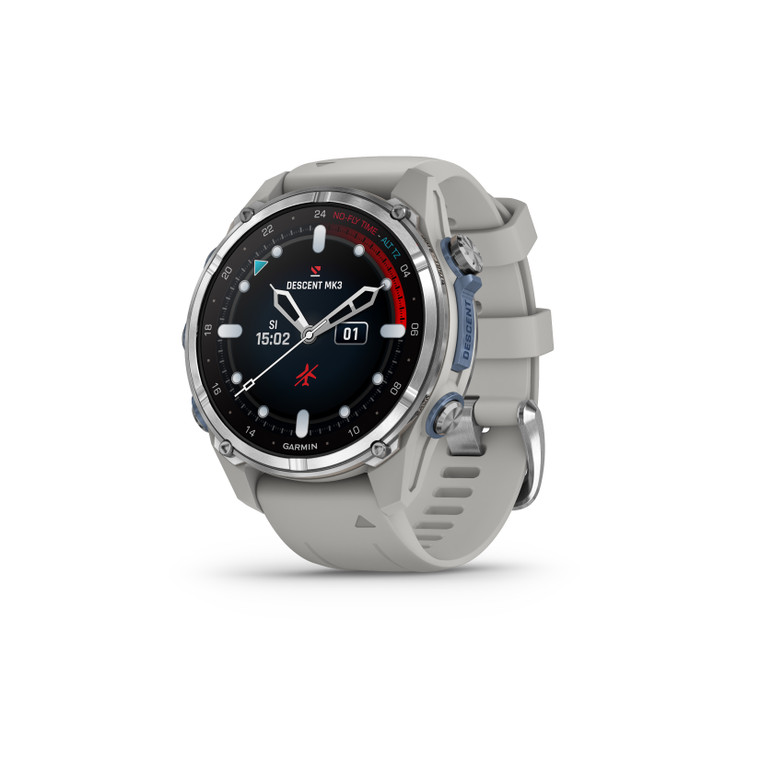 Garmin Descent Mk3 - 43mm - Stainless Steel w/ Fog Gray Silicone Band